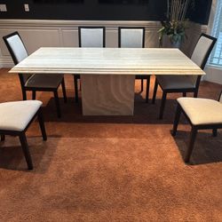 Travertine Dining Table & 6 Chairs 