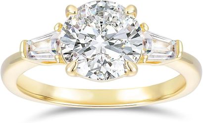 14K Gold 2CT 3 Stone Round Cut Moissanite Engagement Ring