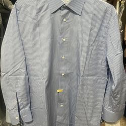 Ermenegildo Zegna Men's Blue White Striped Dress Shirt 44 17.5 Long Sleeve