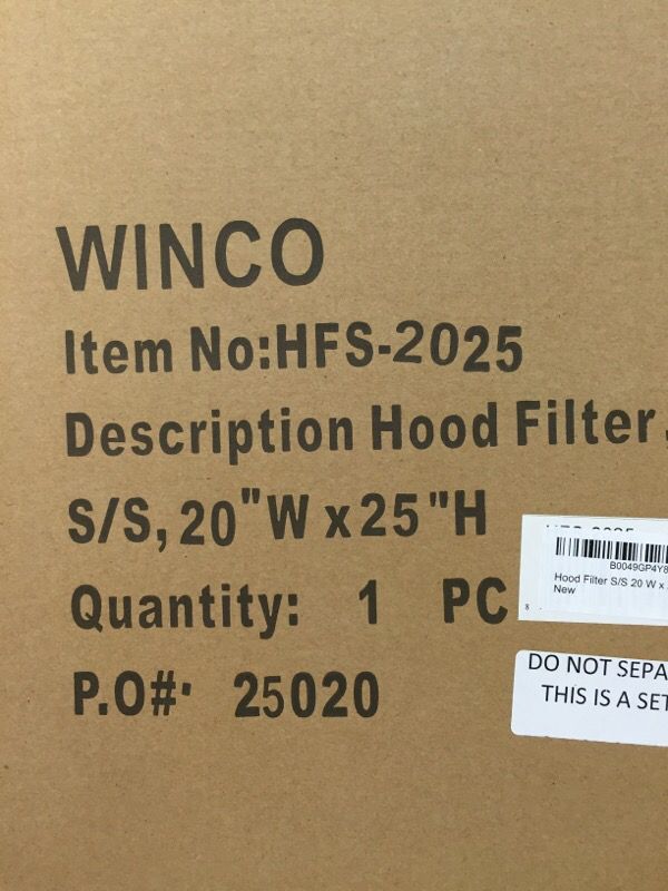 Winco Hood Filter s/s 20" x 25"