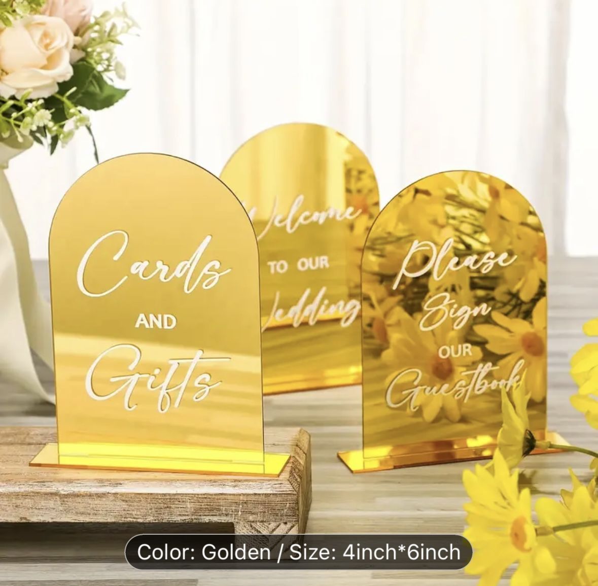 4 Piece Gold Wedding Signs- Welcome, Guestbook, Gifts & Cards, Guestbook