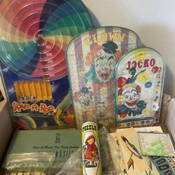 Vintage Game Lot Collection Old Pinball style Toys Puzzles Cribbage Dominoes