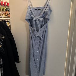 Summer Retro Tie Blue And White Striped Dress