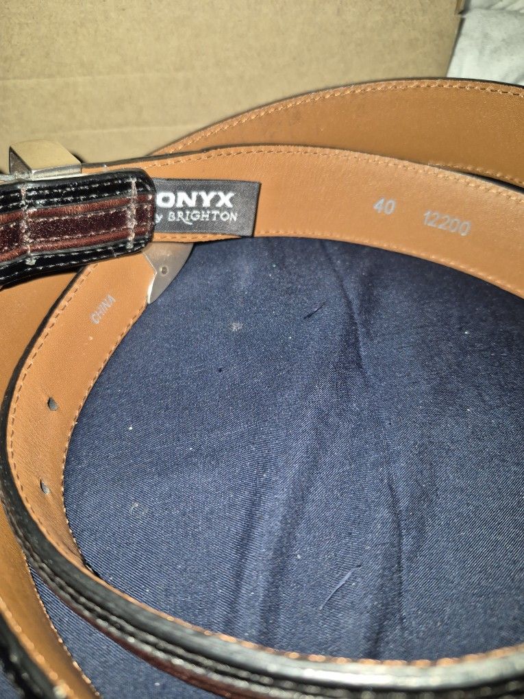 Mens Onyx Size 40 Brown Leather Belt