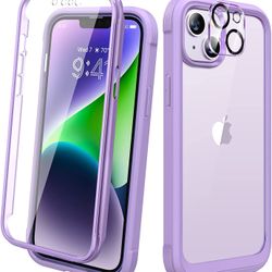Designed for iPhone 14 Case, Full Body Rugged Case with Built-in Touch Sensitive Anti-Scratch Screen Protector, with 2 Pack Camera Lens Protector for