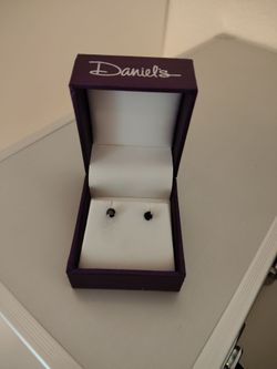 Real Black Diamond Solitaire Stud Earrings 10K White Gold Daniel's Jewelers