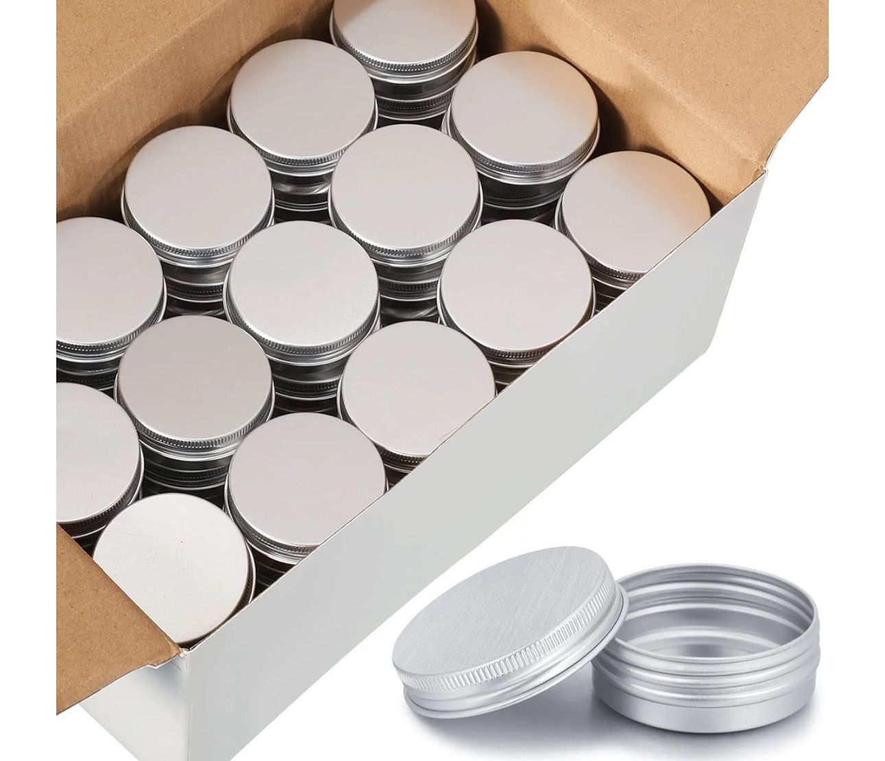 64 Pcs Aluminum Tin Screw Top Round Metal Container w/ Lid  1 oz / 30ml Silve
