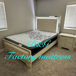 Bed frame queen size  Bed frame with led  Queen size bed frame mattress included  New bed frame  New mattress   Cama tamaño queen / Colchon Incluido 