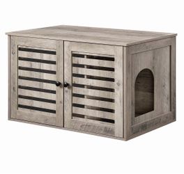 Cat Litter Box Enclosure, Litter Box Furniture Hidden with Removable Divider, 2 Shutter Doors, Cat House, 31.5 x 20.9 x 19.4 Inches, Greige pct003G01