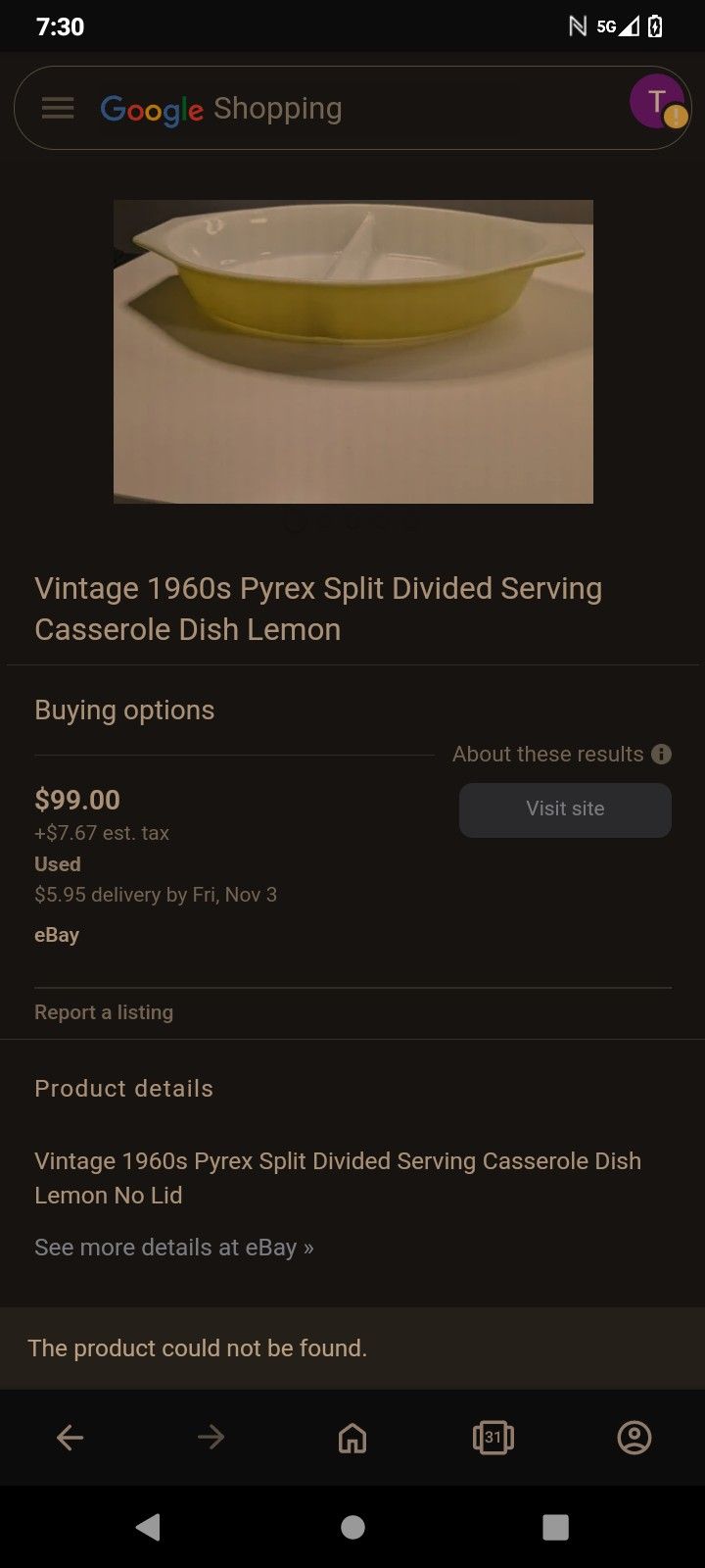 Vintage Pyrex Split Dish