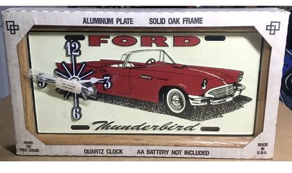 Vtg Ford Thunderbird Solid Oak Frame Aluminum Plate Face 13” Clock New & Sealed