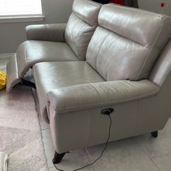 Recliner Couch (beige) All Leather 