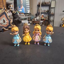 Disney Princess Mini Toddler Dolls W/Poseable Arms, Legs & Neck - Embellished W/Glitter-Cinderella, Belle & Rapunzel 3.5" Set Of 4