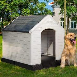 Plastic Dog House Outdoor Indoor for Small Medium Large Dogs,Waterproof Dog Houses with Elevated Floor and Air Vents,Durable Ventilate & Eas