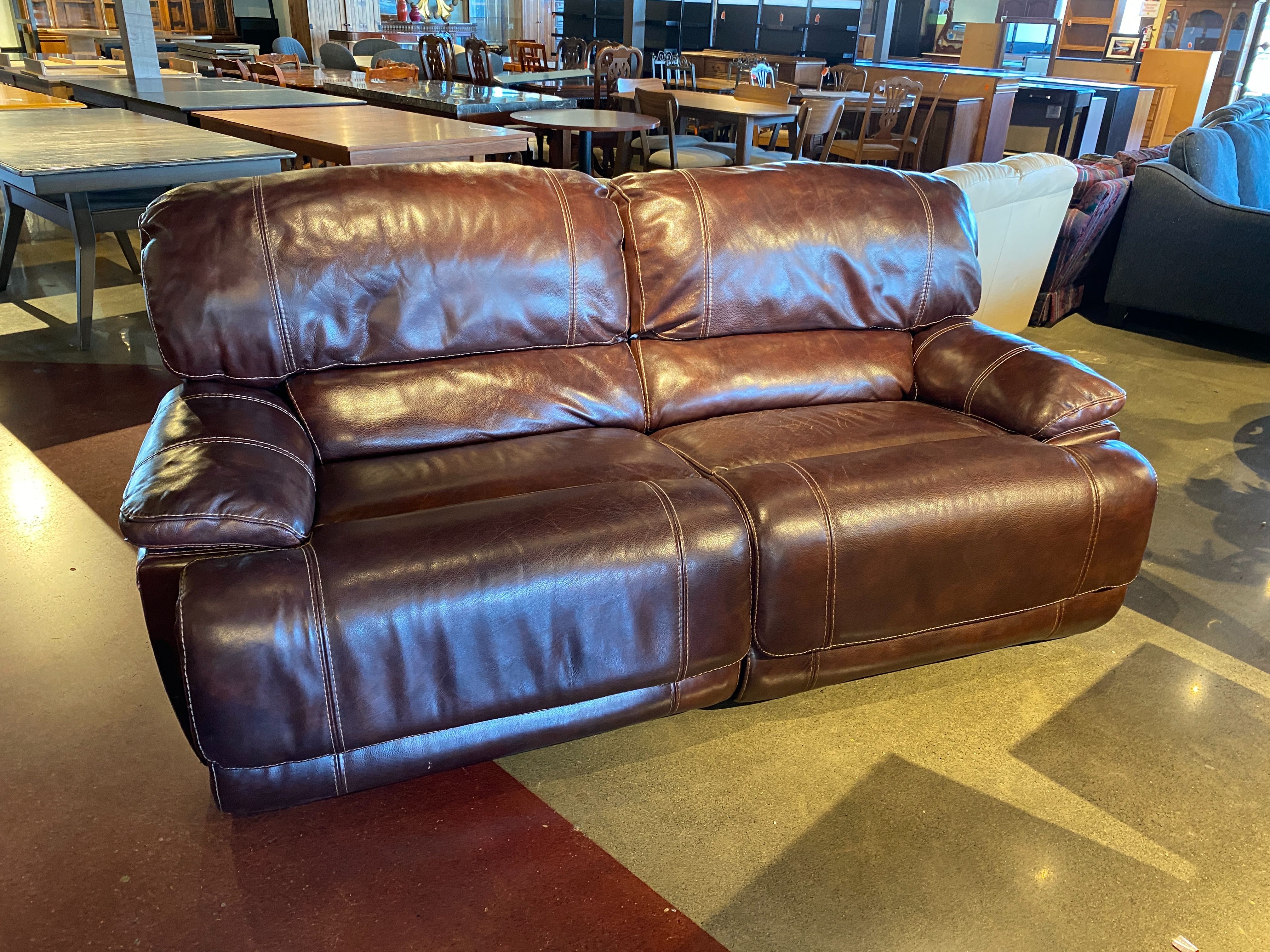 Double Reclining Leather Couch in Russet