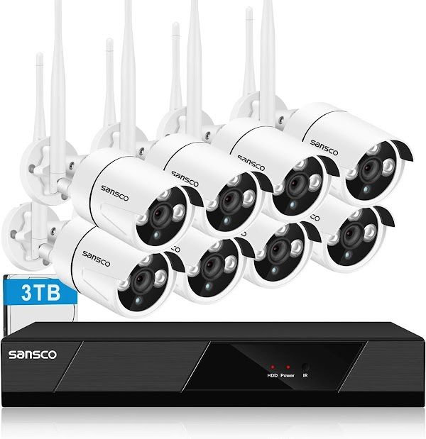Security Camera Rec SANSCO Wireless CCTV Security Camera System with 3TB HDD & Audio Rec ...