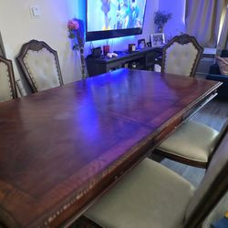 Wood table, 6 chairs