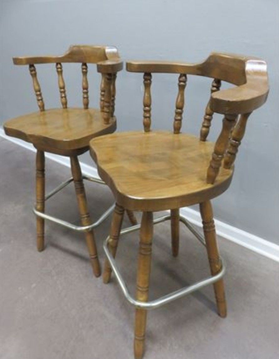 Wooden Bar Stools with Chrome Footrest 22.5" W x 40"H Sold As A Pair