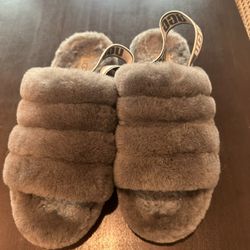 UGG Australia Women Fluff Yeah Slide Size 10 Charcoal Sandals