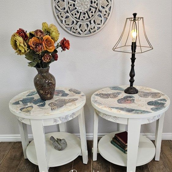 Tables/End Tables/Bedroom/Living Room/Side tables/Pair Bedside/ Nightstands/Accent Tables/Butterflie Motif