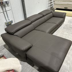 Left Chaise Sectional Grey Premium Leather