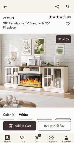 Aoxun 98" farmhouse TV stand with 36" fireplace