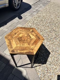 Unique reclaimed wood and iron accent table