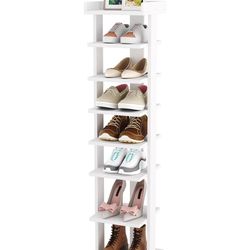 7-Tier Wood Shoe Rack, Entryway Shoe Tower,Vertical Shoe Organizer, Wooden Shoe Storage Stand(White)