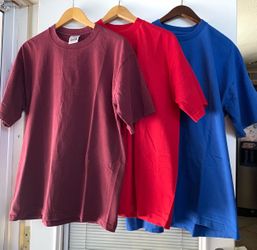 Bundle (3)  Men’s Heavyweight Crew Neck T-Shirts XL Pro Club Blue Red Burgundy Cotton