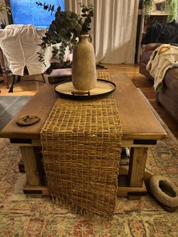 Rustic Wood Coffee Table with Metal Accents