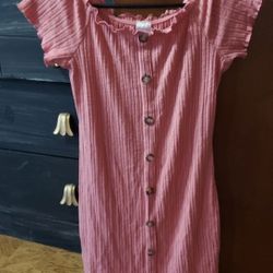 Large Pink Off The Shoulder Button Down Dress