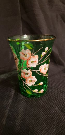 Vintage Hand blown Hand Painted Glass Vase. Signed 