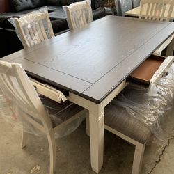 Wood Table With Four Chairs And Bench 