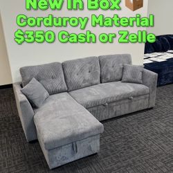 Corduroy Fabric Sofa Bed Sectional Couch 🛋️ New In Box 📦 Corduroy Fabric ✅ Pull Out Bed ✅ Reversible L ✅ Storage Underneath ✅ New In Box 📦 