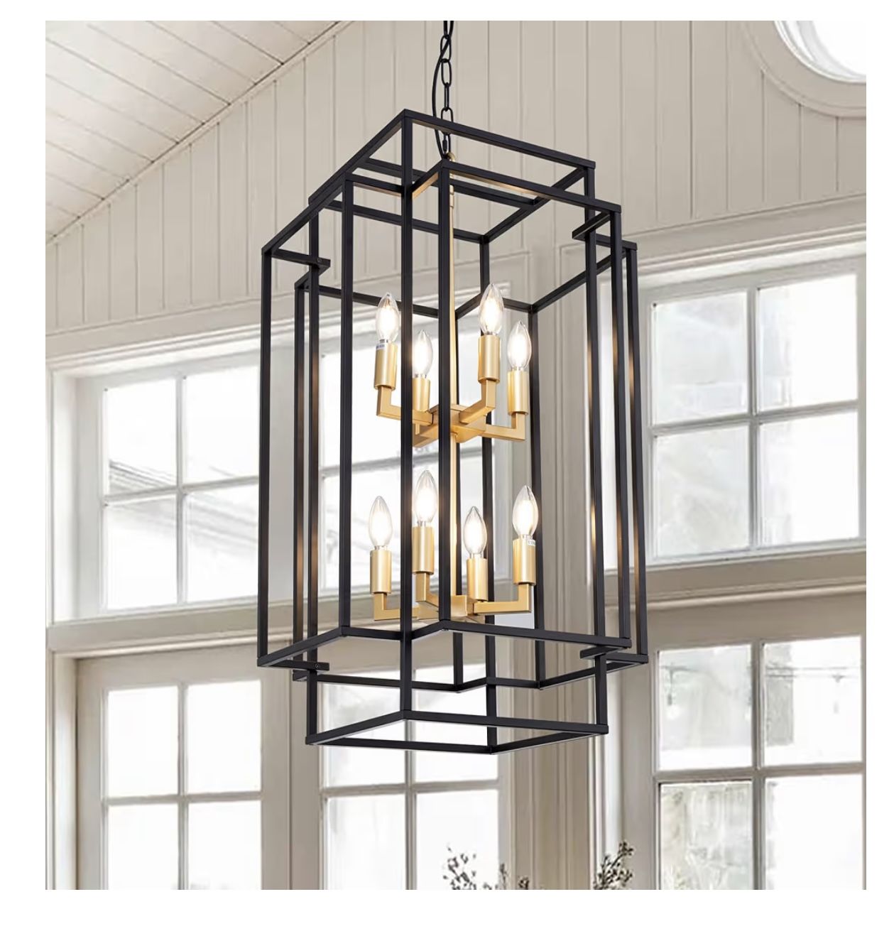 Wellmet Black Gold Modern Farmhouse Chandelier, 8-Light