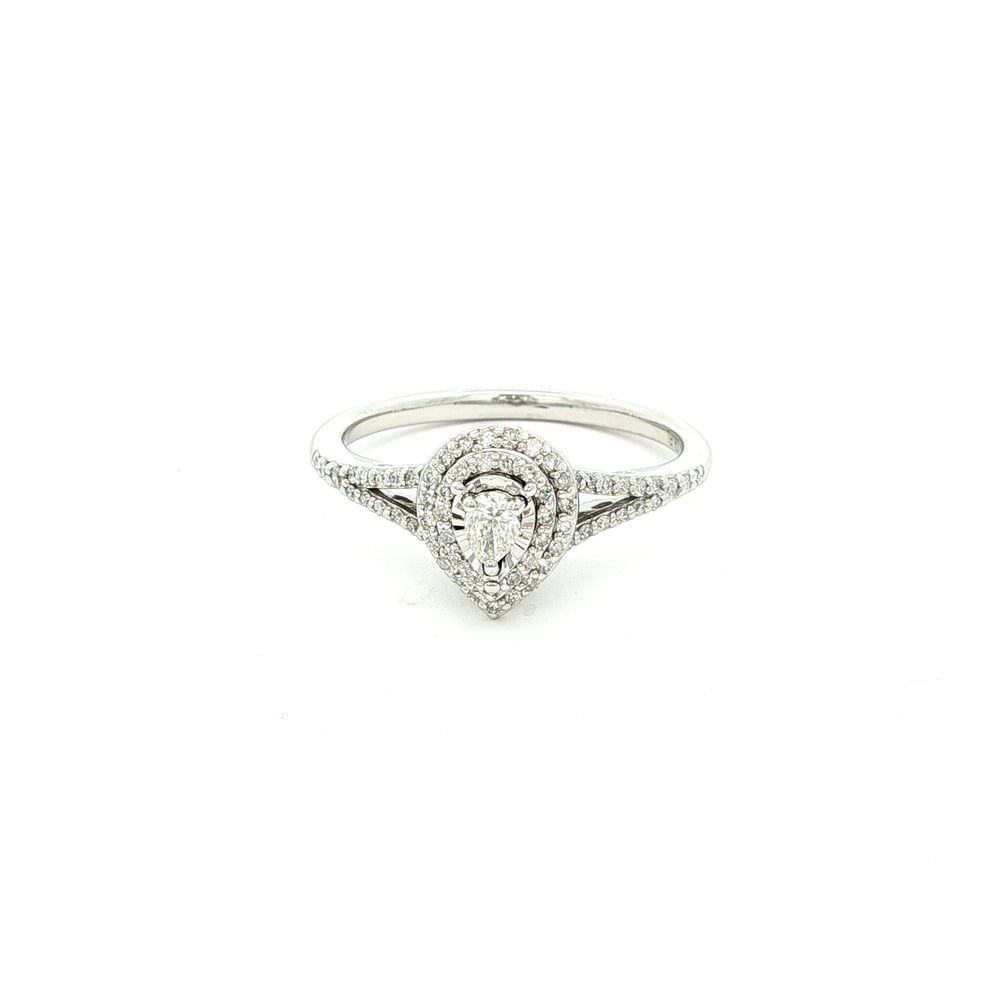 Ladies 1/2ctw Pear Shaped Diamond Halo 10k White Gold Engagement Ring Size 7 11055352