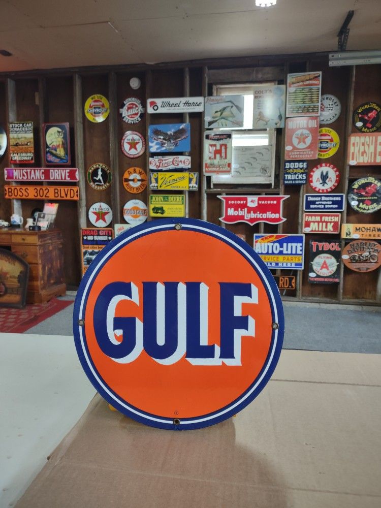 Porcelain Gulf Sign