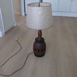 Vintage Wooden Table Lamp with Drum Shade – Solid Wood Base