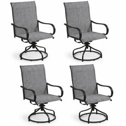 Patio Swivel Chair Set of 4, Outdoor 360° Rocker Dining Chairs W/ 24" High Back & Ergonomic Armrest for Backyard Garden Deck, 330LBS, Gray