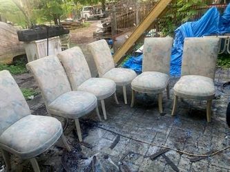 6  high-back Parsons-style dining chairs, multi-colored pastel floral