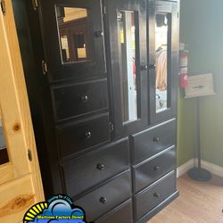 Black Pinewood Closet Wardrobe Dresser Ropero Armoire Nuevo 