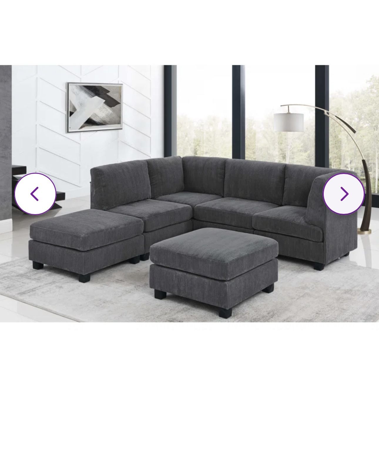 6 Piece Corduroy Sectional Couch