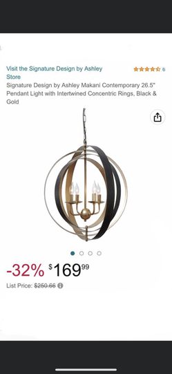 Signature Design by Ashley Makani Contemporary 26.5" Pendant Light with Intertwined Concentric Rings, Black & Gold                         
