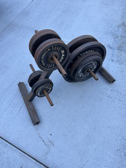 Vintage Marcy Olympic weight lifting set and weight bench