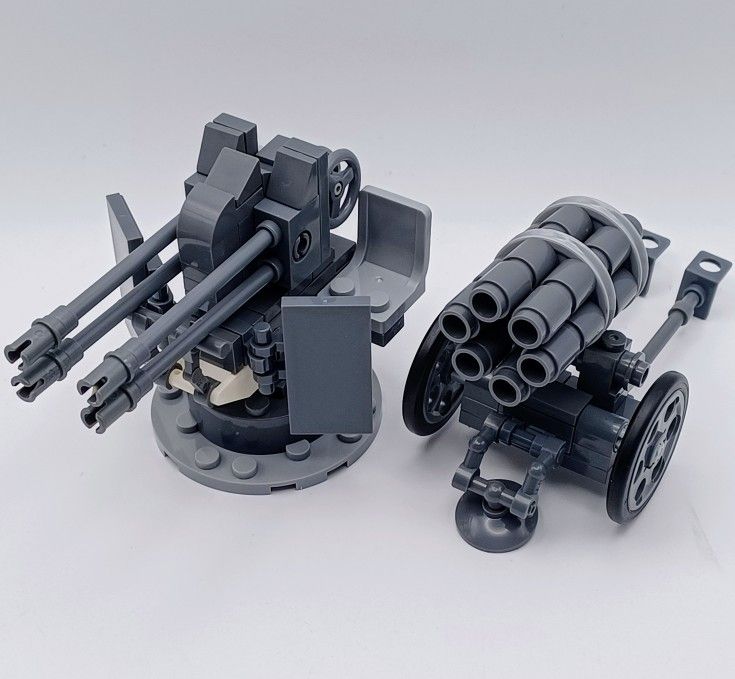 Brick Toy Turret Twin Cannons & Mortar Cannon on Wheels Compatible With Lego Minifigures