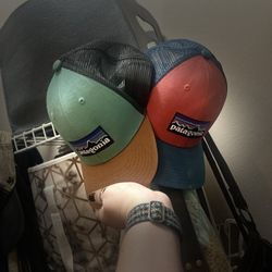 2 Patagonia Snap On Hats, And One Female Sun Hat