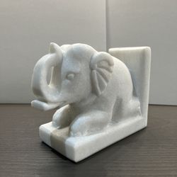 Hand Carved Natural white Marble stone engraved animal elephant Figurine stand statue home tabletop decor bookend