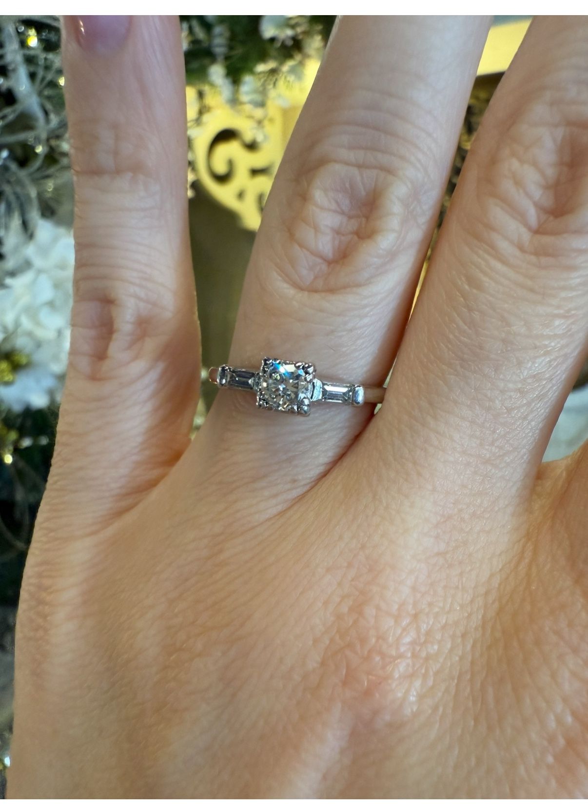 Platinum Engagement Wedding Ring With Old Euro Cut Diamond