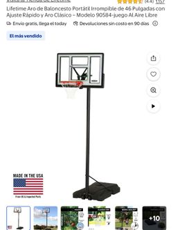 Canasta Lifetime Aro de Baloncesto Portátil Irrompible de 46 Pulgadas con Ajuste Rápido y Aro Clásico - Modelo 90584-juego Al Aire Libre