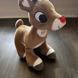 Rudolph The Red Nosed Reindeer Plush Plays Music and Light Up Nose 11”